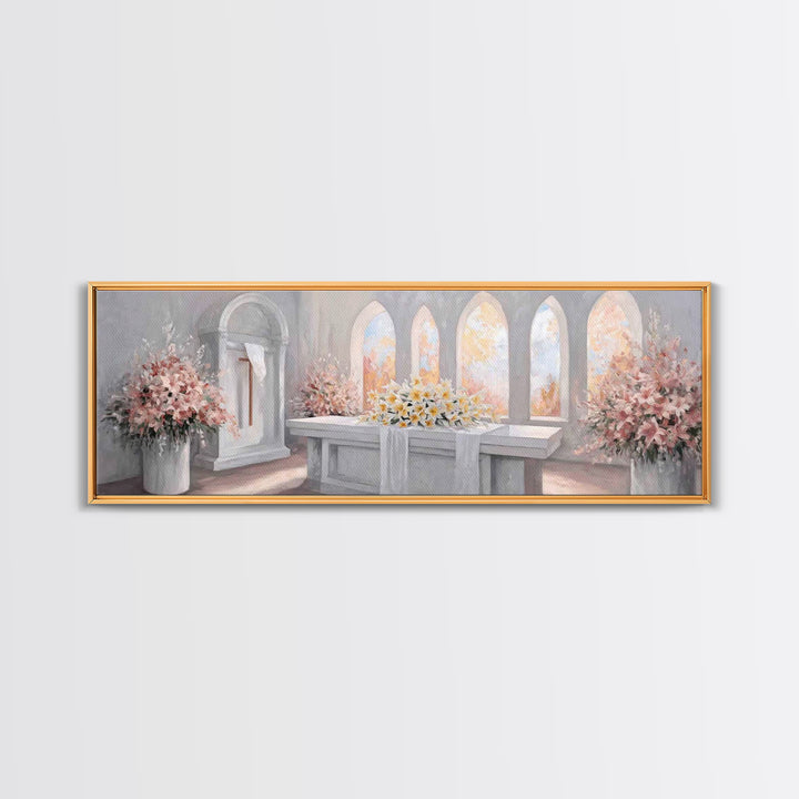 Sanctuary Blossoms – Framed Canvas Print – Panoramic Painting – Christian Art – Christian Art Canvas – Christian Decor – Christian Gift Ide