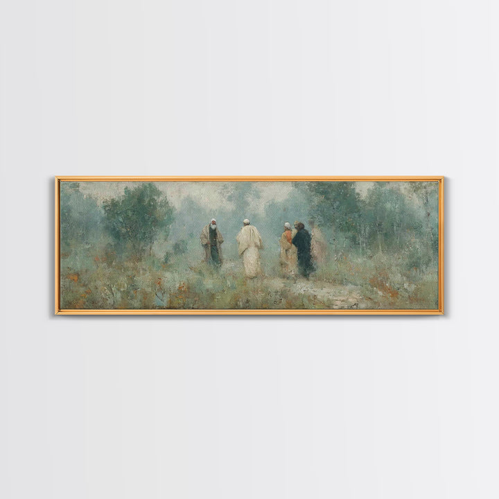 Misty Gathering, Framed Canvas Print, Panoramic Painting, Christian Art Canvas, Christian Wall Art, Jesus Painting, Christian Decor