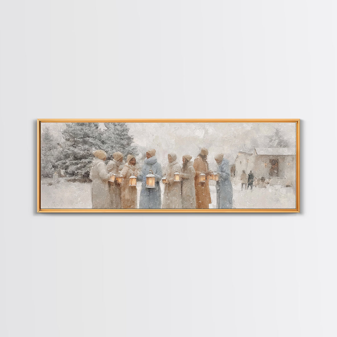 Snowlit Fellowship, Framed Canvas Print, Extra Wide Art, Christmas Art Prints, Christian Christmas Art, Christian Decor, Christian Art Canv