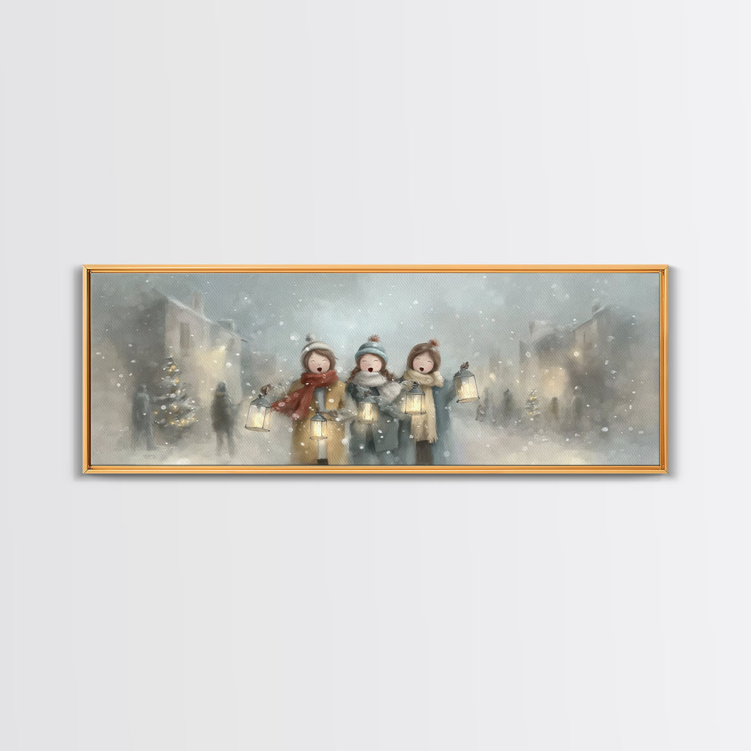 Caroling Sisters – Framed Canvas Print – Panoramic Wall Art – Christmas Wall Art – Christian Christmas Art – Christian Decor – Christian Ar