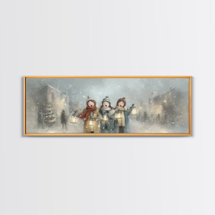 Caroling Sisters – Framed Canvas Print – Panoramic Wall Art – Christmas Wall Art – Christian Christmas Art – Christian Decor – Christian Ar