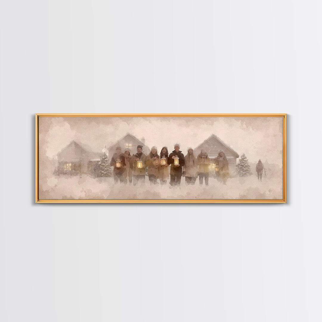 Winter Choir Line | Framed Canvas Print | Panoramic Painting | Christmas Art | Christian Christmas Art | Christian Decor | Christian Art Ca