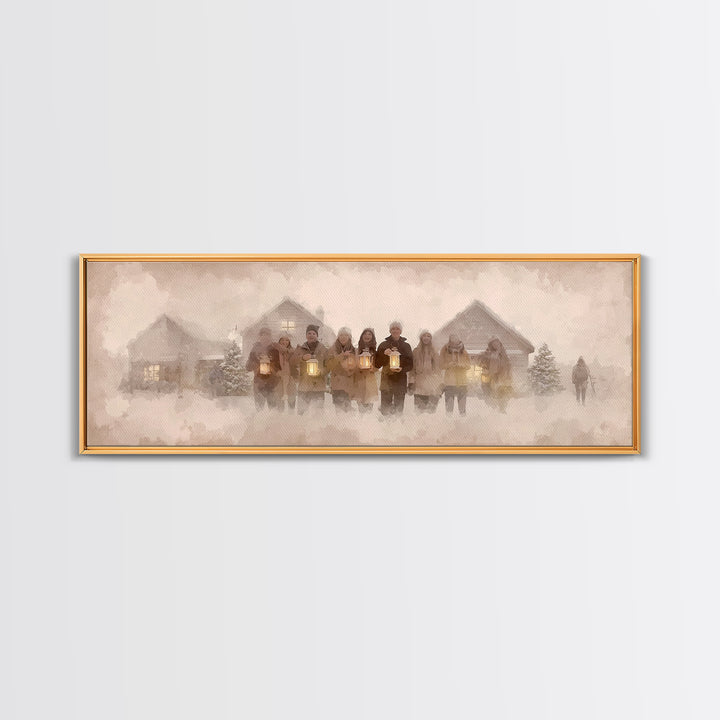 Winter Choir Line | Framed Canvas Print | Panoramic Painting | Christmas Art | Christian Christmas Art | Christian Decor | Christian Art Ca
