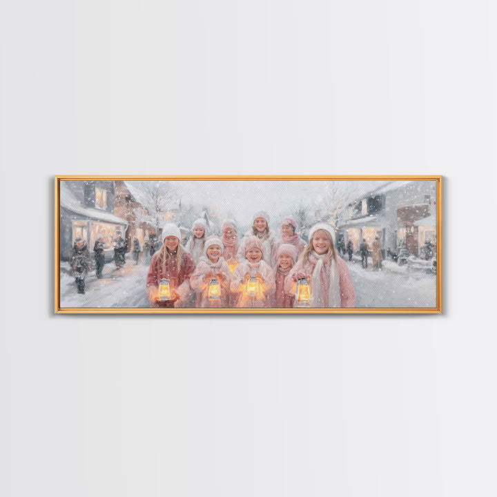 Joyful Lantern Parade, Framed Canvas Print, Panoramic Art, Christmas Wall Art, Christian Christmas Art, Christian Gift Ideas, Christian Art
