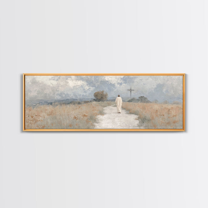 Path To The Cross – Framed Canvas Print – Panoramic Print – Jesus Painting – Christian Art Canvas – Christian Wall Art – Christian Art