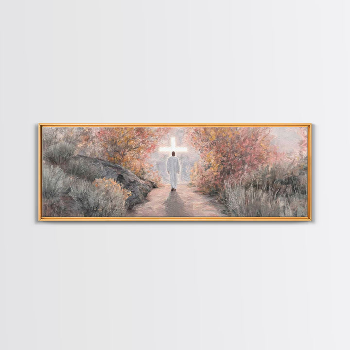 Autumn Promise Light, Framed Canvas Print, Christian Art Canvas, Panoramic Wall Art, Christian Wall Art, Jesus Painting, Modern Christian A