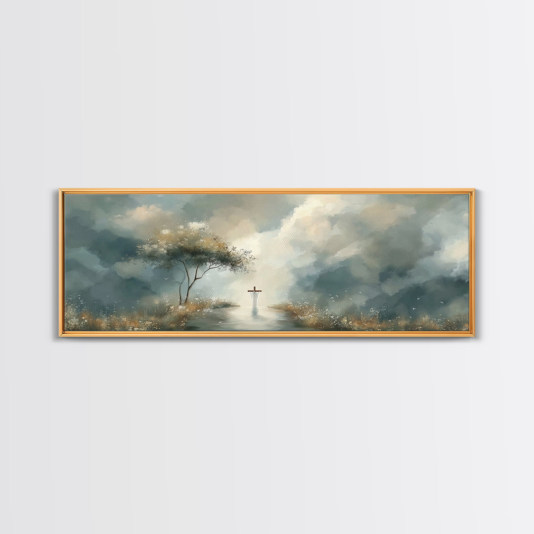 Heavenly Stillness, Framed Canvas Print, Christian Art Canvas, Panoramic Art, Christian Painting, Minimalist Christian Art, Christian Wall