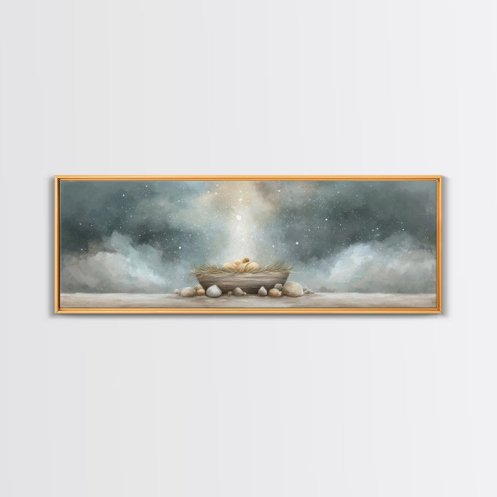 Nativity Wonder, Framed Canvas Print, Christian Christmas Art, Panoramic Art, Christian Art Canvas, Christmas Wall Art, Christian Gift Idea