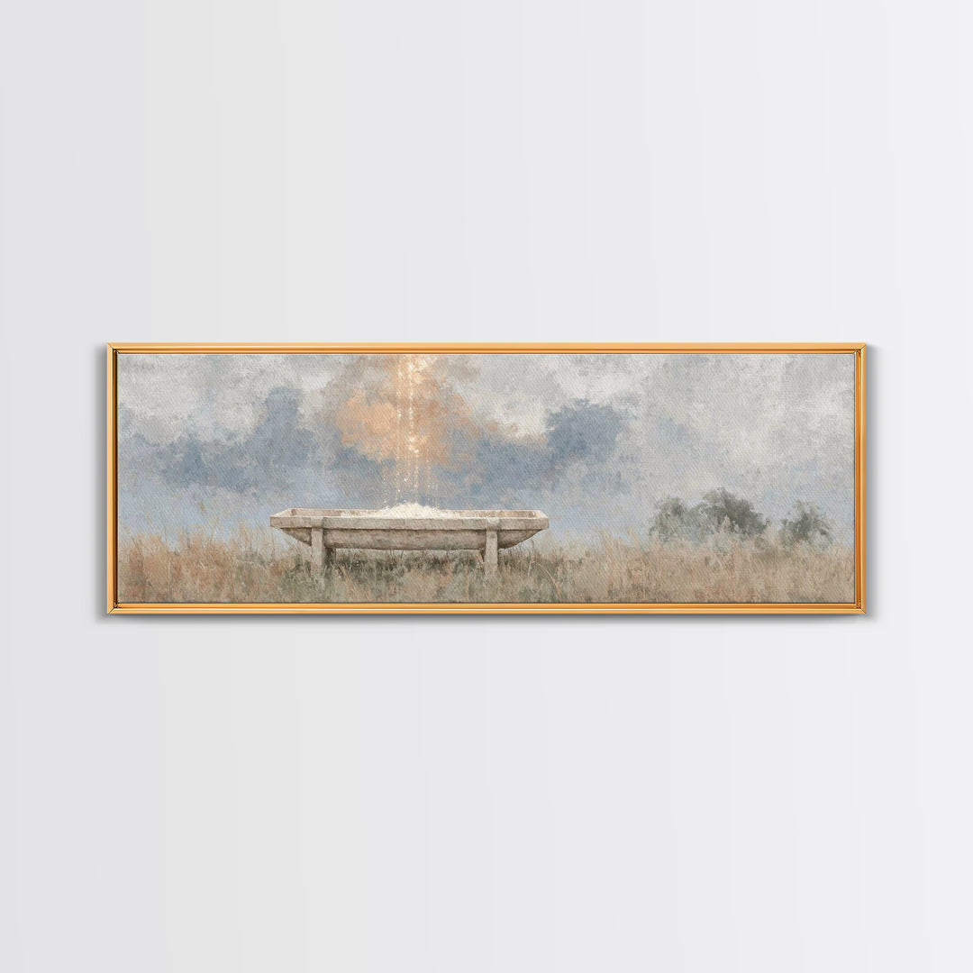Starborn Manger | Framed Canvas Print | Christmas Wall Art | Christian Christmas Art | Panoramic Frame | Christian Art Canvas | Christmas A