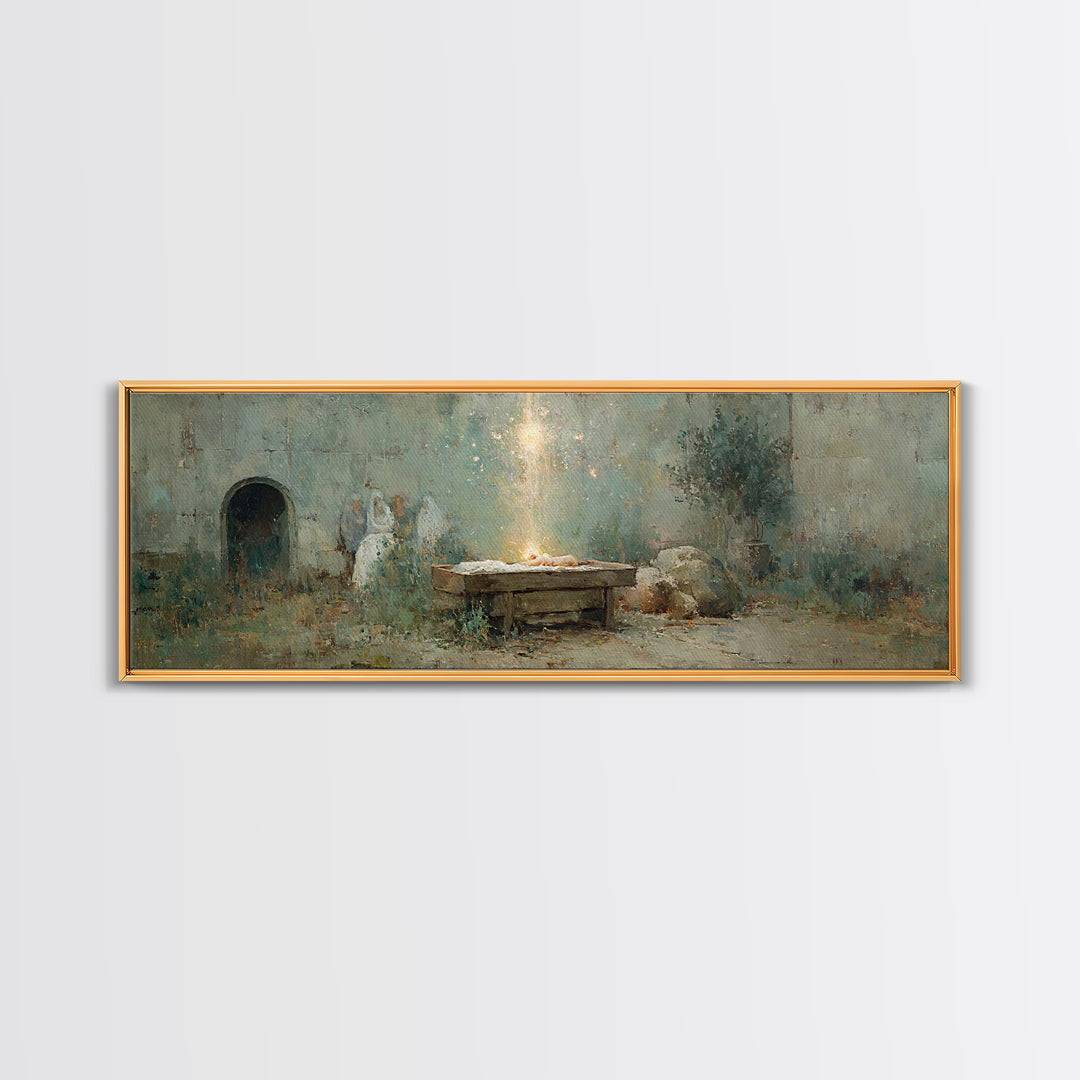 Holy Birthstead – Framed Canvas Print – Christian Christmas Art – Panoramic Wall Art – Christian Art Canvas – Christmas Wall Art – Christia