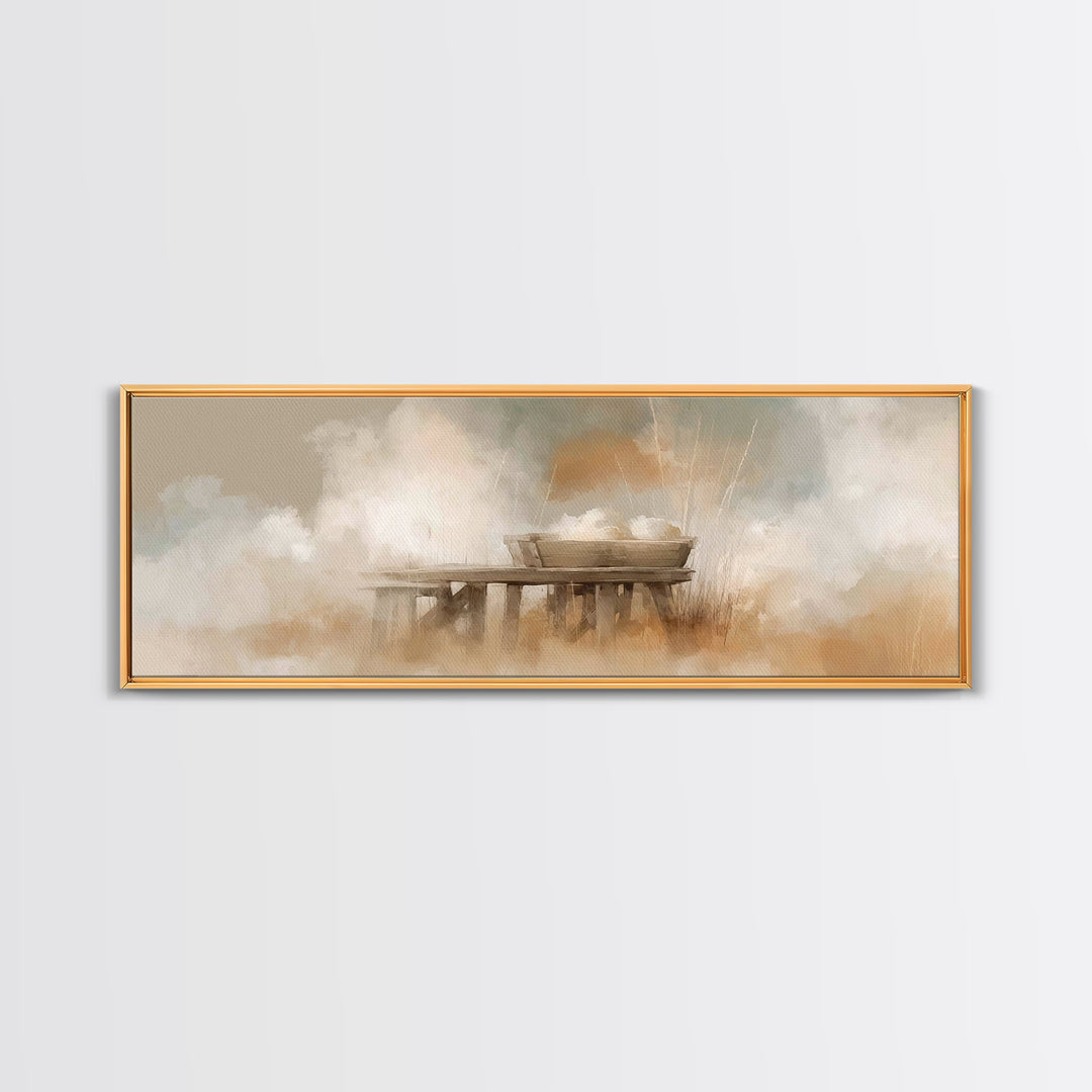 Gentle Manger Light – Framed Canvas Print – Panoramic Art – Christian Wall Art – Christian Art Canvas – Christmas Art – Christian Christmas