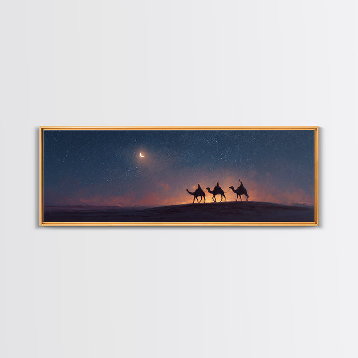 Moonlit Pilgrims – Framed Canvas Print – Extra Wide Art – Christian Wall Art – Christian Art Canvas – Christmas Art – Modern Christian Art