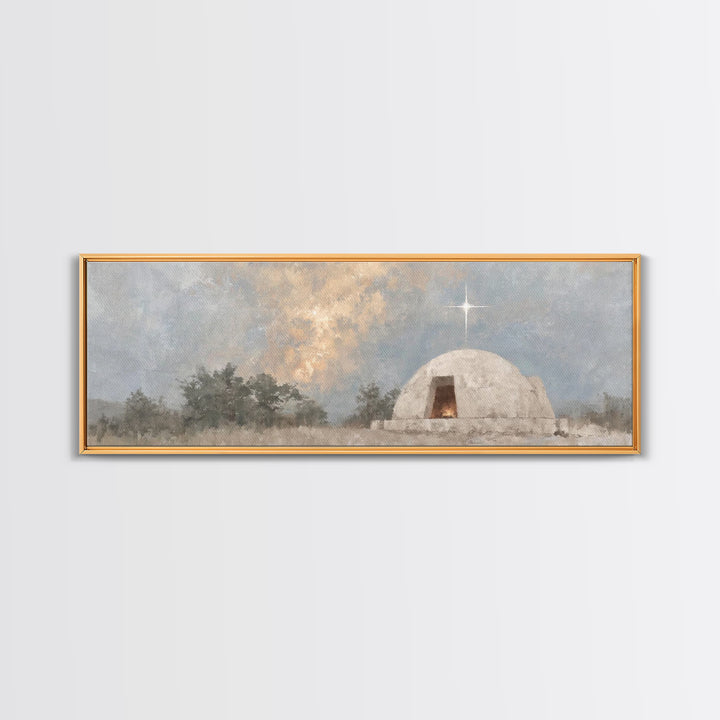 Nativity Light, Framed Canvas Print, Panoramic Art, Christmas Wall Art, Christian Art Gift, Christian Art Work, Christmas Canvas Wall Art