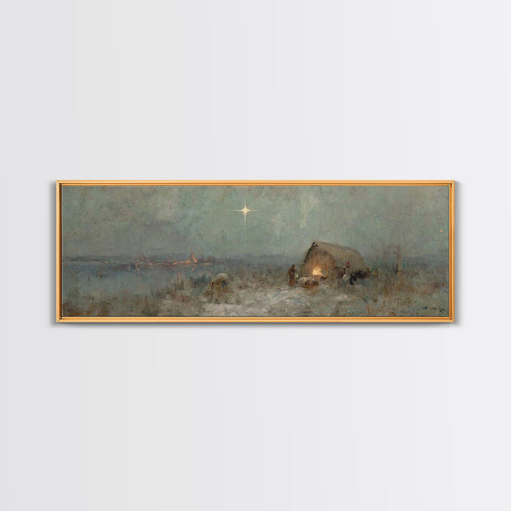 Silent Bethlehem, Framed Canvas Print, Panoramic Frame, Christian Christmas Art, Christmas Wall Art, Christian Art Canvas, Vintage Christma