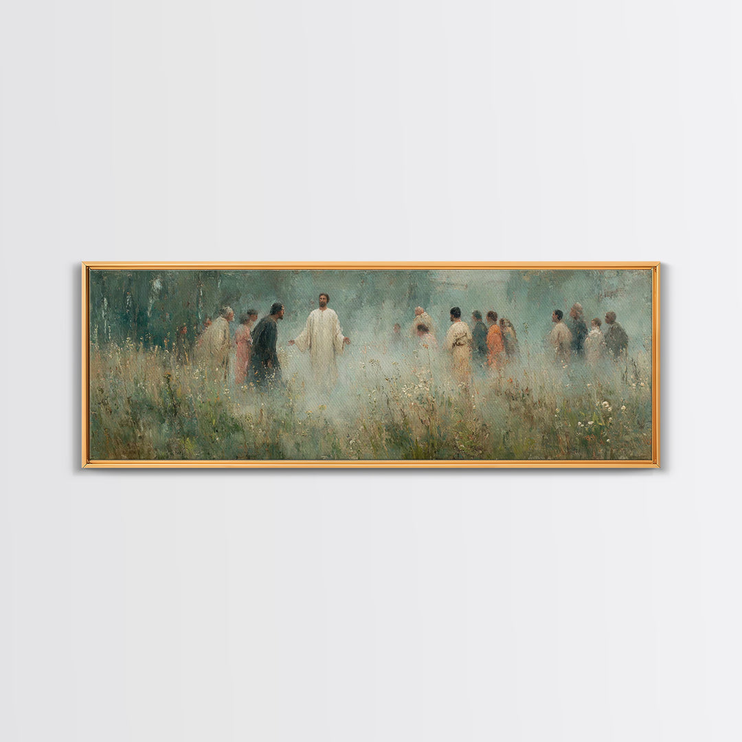 Mist Of Revelation, Framed Canvas Print, Christian Wall Art, Jesus Painting, Christian Art Canvas, Panoramic Frame, Vintage Christian Art