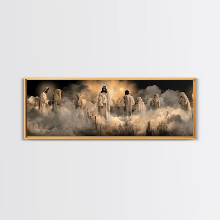 Heavenly Gathering – Framed Canvas Print – Christian Wall Art – Christian Art Canvas – Jesus Painting – Panoramic Painting – Christian Deco