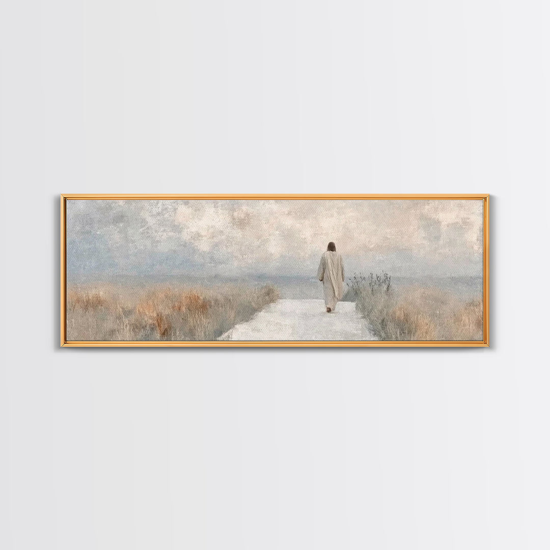 Pathway Of Peace – Framed Canvas Print – Jesus Painting – Christian Art Canvas – Christian Wall Art – Panoramic Art – Minimalist Christian