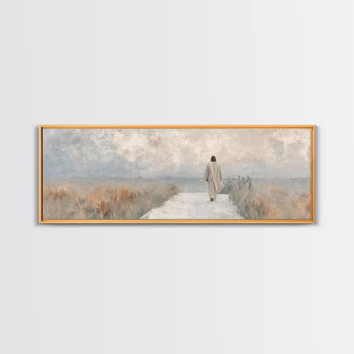 Pathway Of Peace – Framed Canvas Print – Jesus Painting – Christian Art Canvas – Christian Wall Art – Panoramic Art – Minimalist Christian