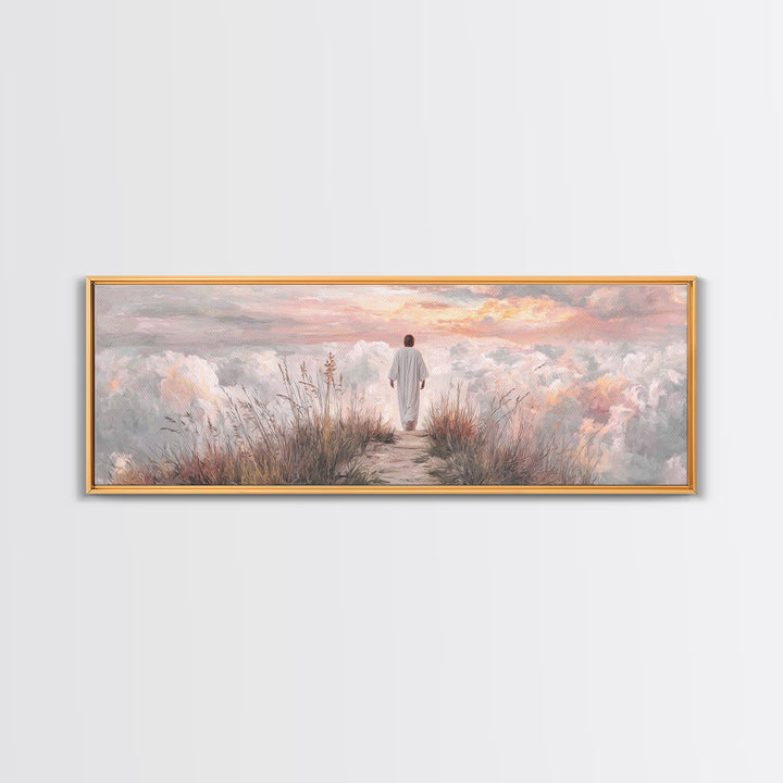 Cloudrise of Peace, Framed Canvas Print, Christian Wall Art, Christian Art Canvas, Jesus Painting, Panoramic Frame, Christian Christmas Art