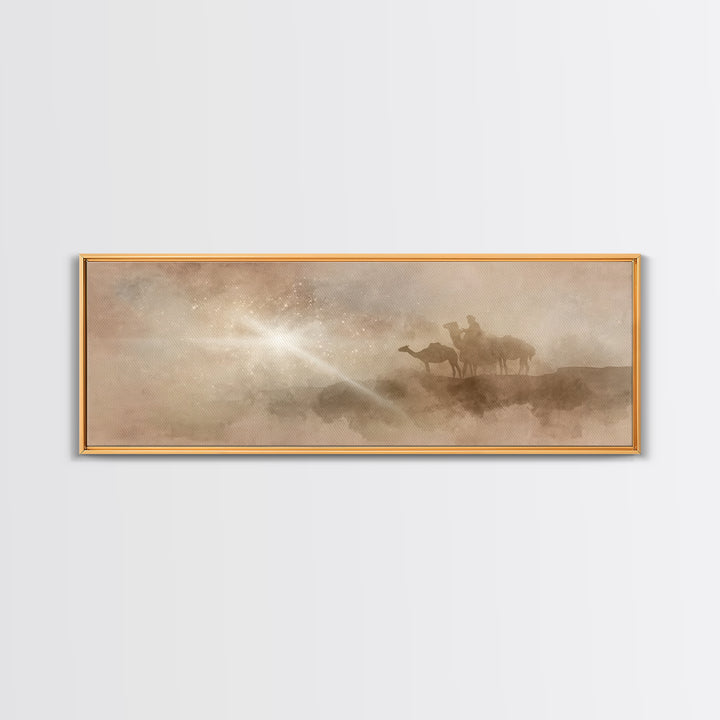 Desert Star Procession, Framed Canvas Print, Christian Wall Art, Panoramic Wall Art, Christmas Art, Christian Art Canvas, Jesus Painting