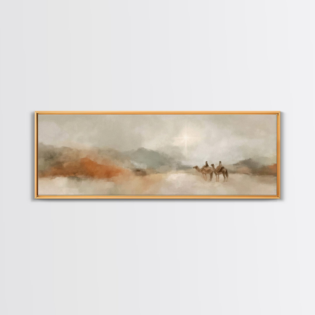 Soft Journey Glow – Framed Canvas Print – Panoramic Wall Art – Christian Art Canvas – Christian Christmas Art – Christian Wall Art – Jesus