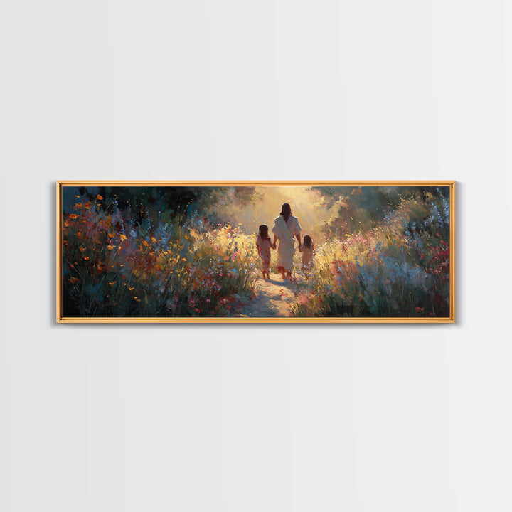 Heavenly Walk | Framed Canvas Print | Panoramic Frame | Christian Art Print | Jesus Christmas Art | Christian Decorations | Large Christian