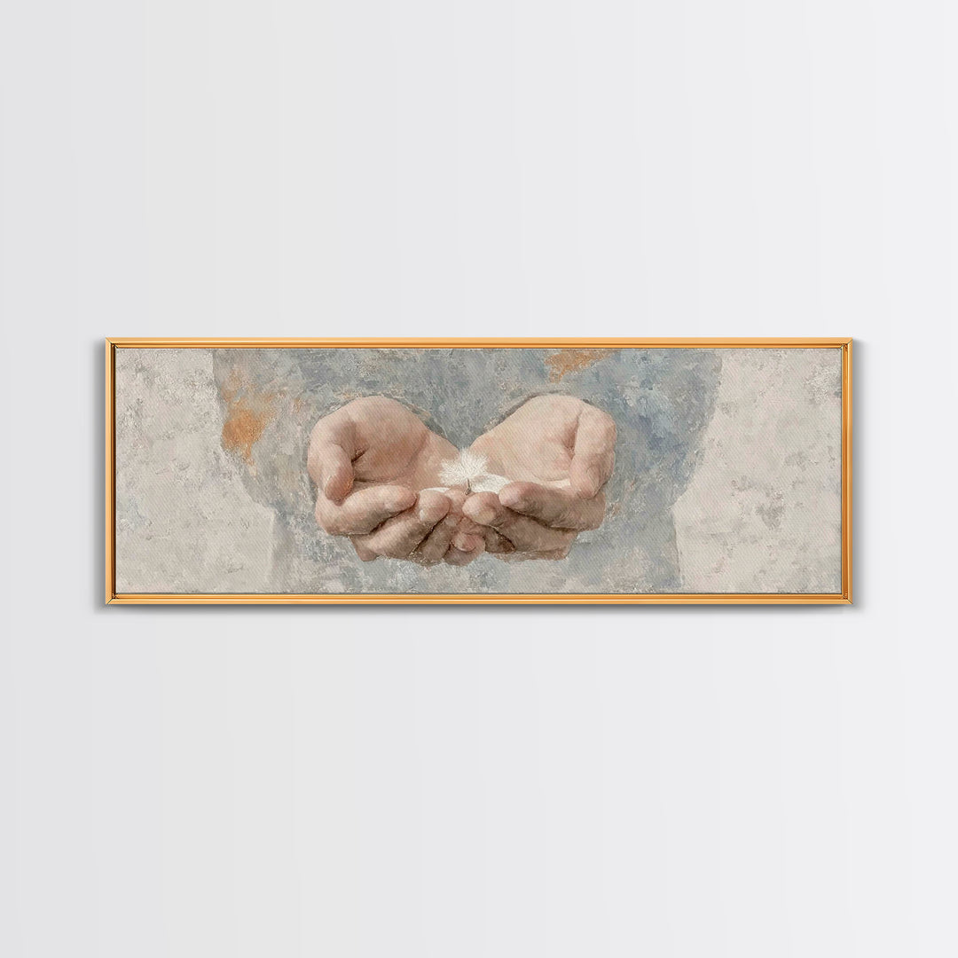 Hands Of Mercy | Framed Canvas Print | Panoramic Painting | Christian Art | Christian Art Canvas | Christian Gift Ideas | Minimalist Christ