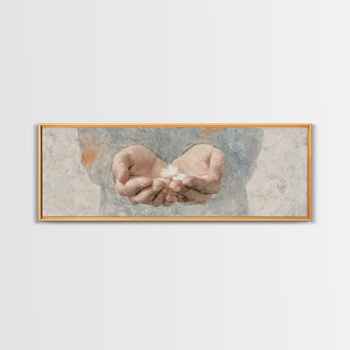 Hands Of Mercy | Framed Canvas Print | Panoramic Painting | Christian Art | Christian Art Canvas | Christian Gift Ideas | Minimalist Christ