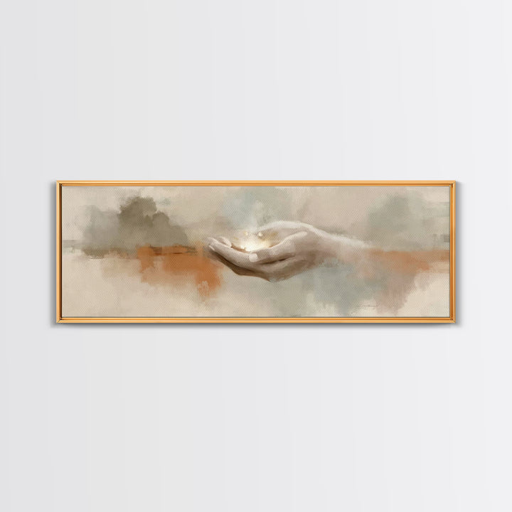 Grace In His Hands, Framed Canvas Print, Panoramic Wall Art, Christian Art Prints, Modern Christian Art, Jesus Art Print, Christian Decor