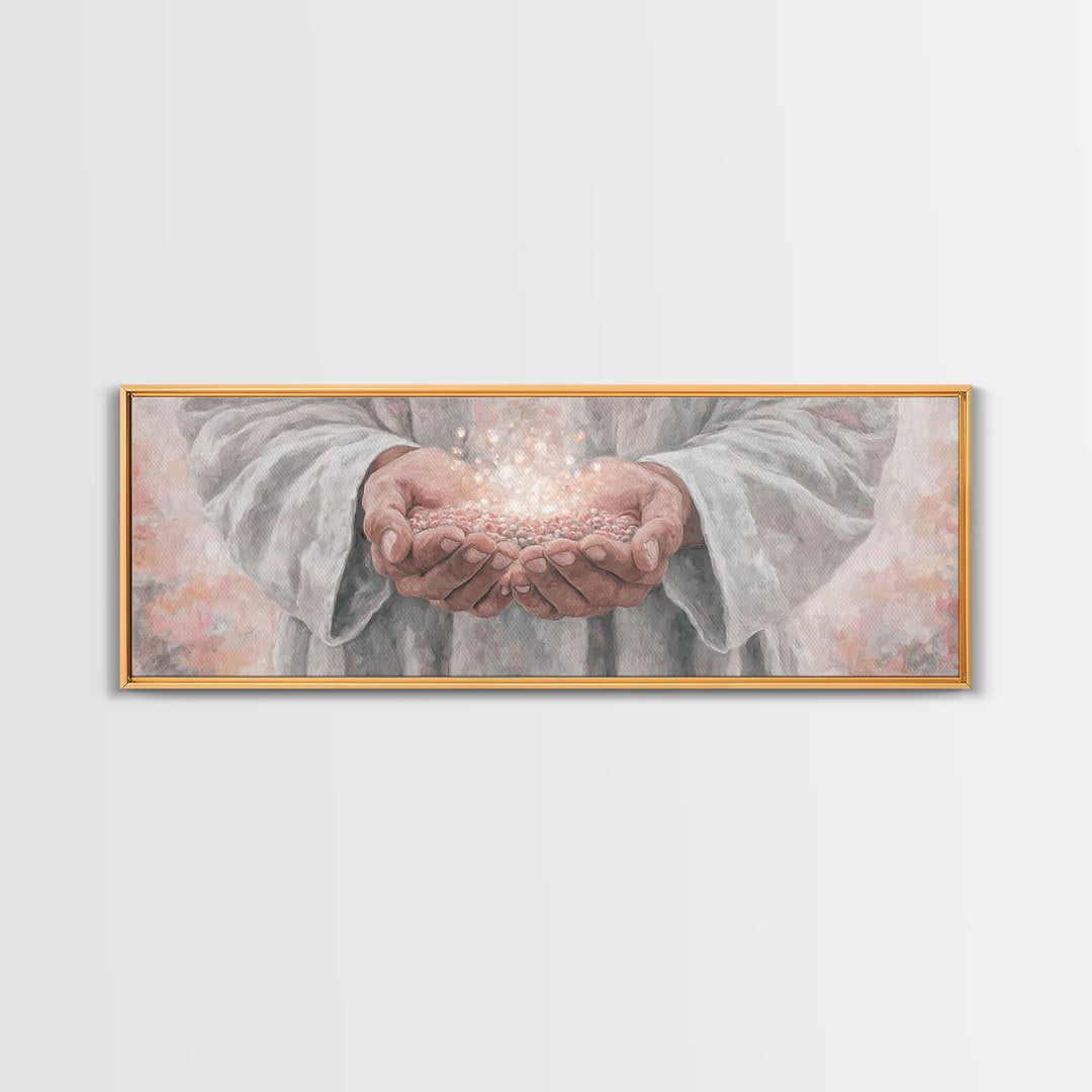 Light Of Giving – Framed Canvas Print – Panoramic Frame – Christian Art Canvas – Christian Wall Art – Jesus Christmas Art – Christian Gift