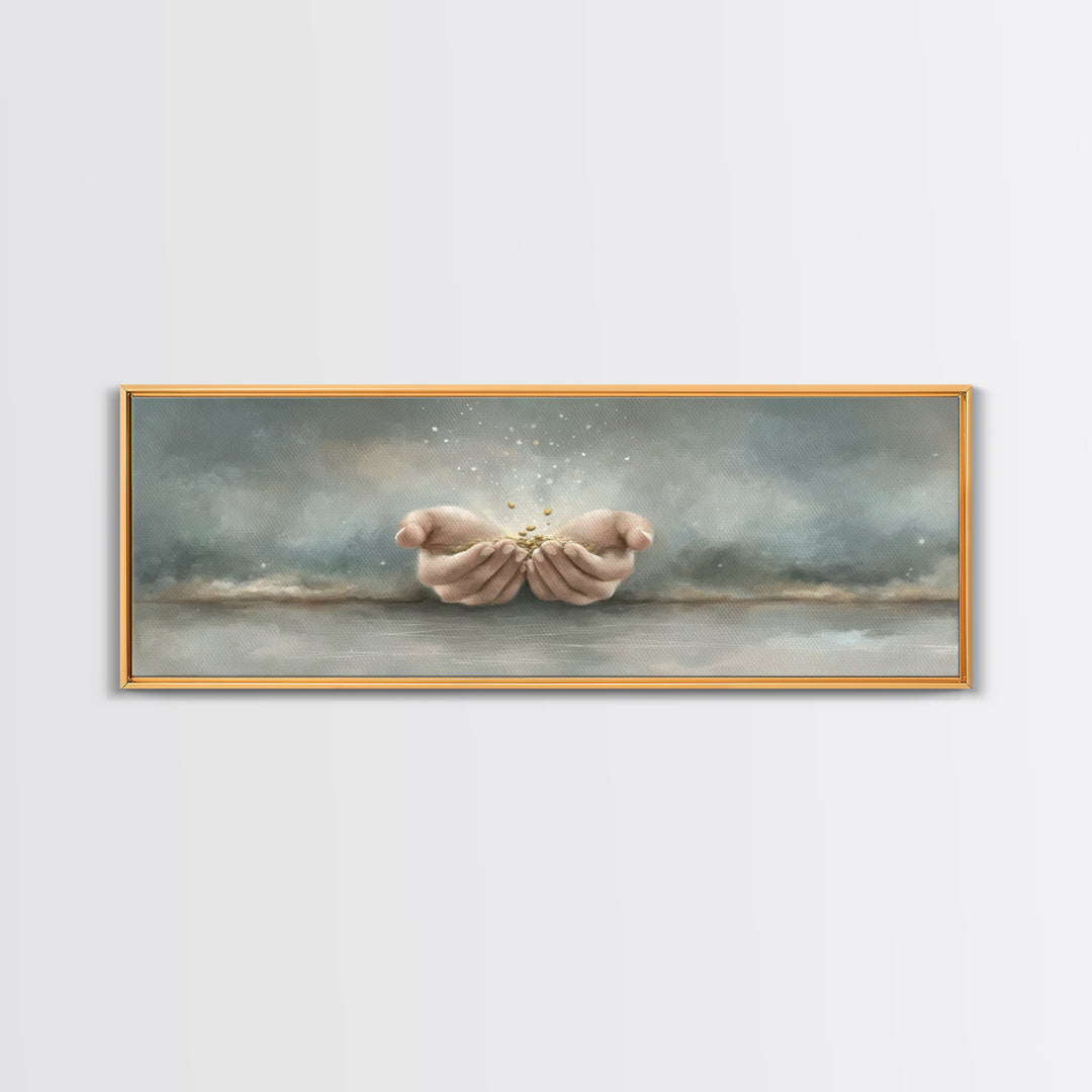 Miracle In His Hands | Framed Canvas Print | Panoramic Wall Art | Christian Art Canvas | Christian Gift | Jesus Painting | Modern Christian
