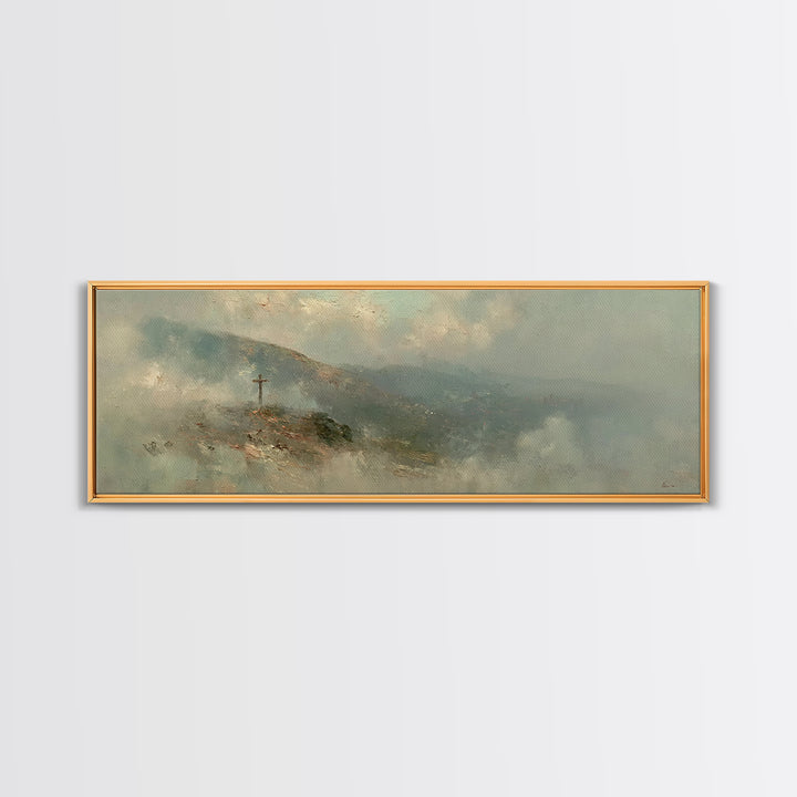 Sacred Summit, Framed Canvas Print, Christian Wall Art, Panoramic Print, Christian Art Canvas, Christian Painting, Christian Decoration