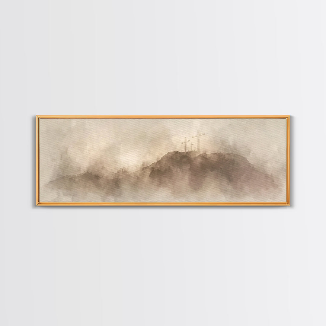 Hill Of Redemption – Framed Canvas Print – Christian Wall Art – Panoramic Painting – Christian Art Canvas – Christian Art – Christian Gift