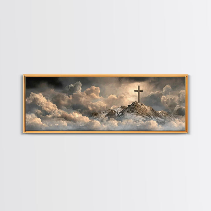 Summit Of Grace, Framed Canvas Print, Christian Art Canvas, Panoramic Art, Christian Wall Art, Moody Christian Art, Christian Gift Ideas