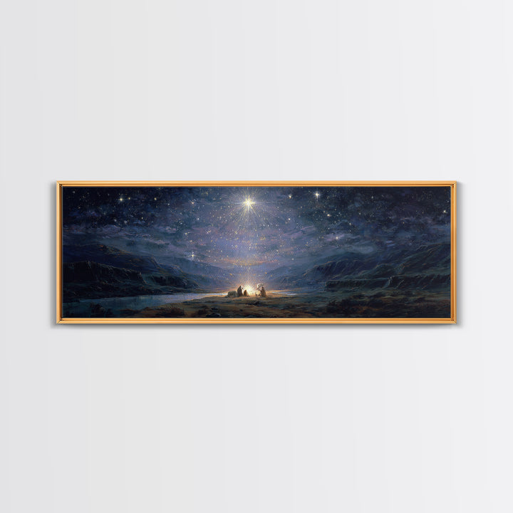 Holy Night Wonder - Framed Canvas Print - Panoramic Painting - Christian Art Canvas - Christmas Art - Christian Wall Art - Christian Art Gi