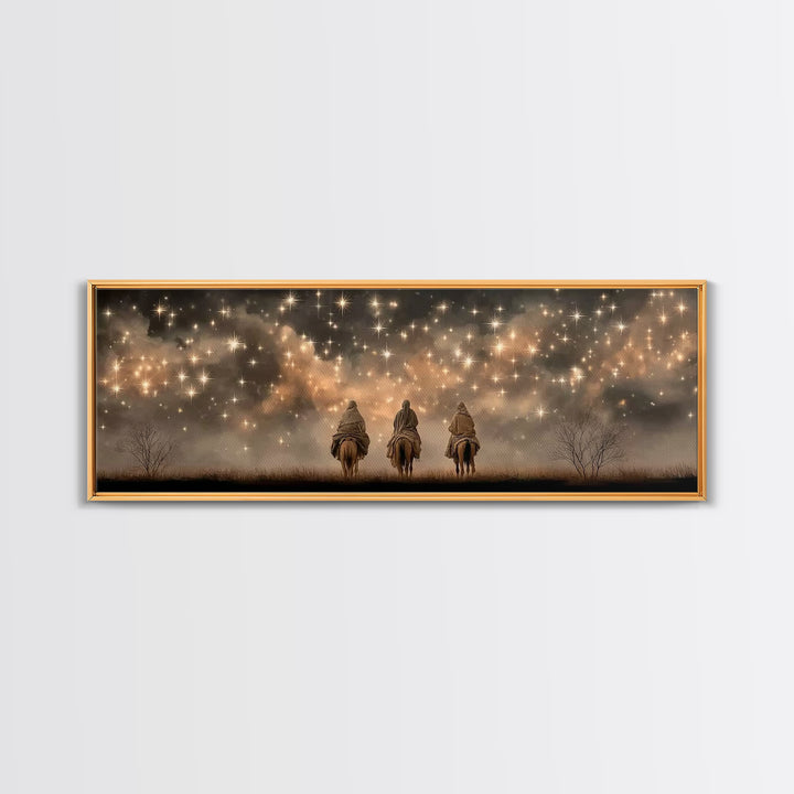 Celestial Heralds, Framed Canvas Print, Panoramic Wall Art, Christian Art Canvas, Christmas Art Work, Christian Painting, Christian Decorat