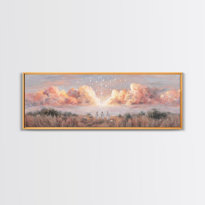 Radiant Sky Blessing | Framed Canvas Print | Christian Art Canvas | Panoramic Art | Christmas Art Prints | Christian Wall Art | Modern Chri