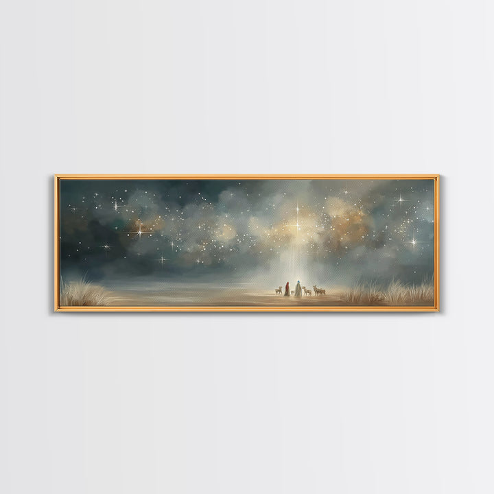 Starlit Calling – Framed Canvas Print – Panoramic Wall Art – Christian Art Canvas – Christmas Art – Christian Paintings – Christian Gift Id