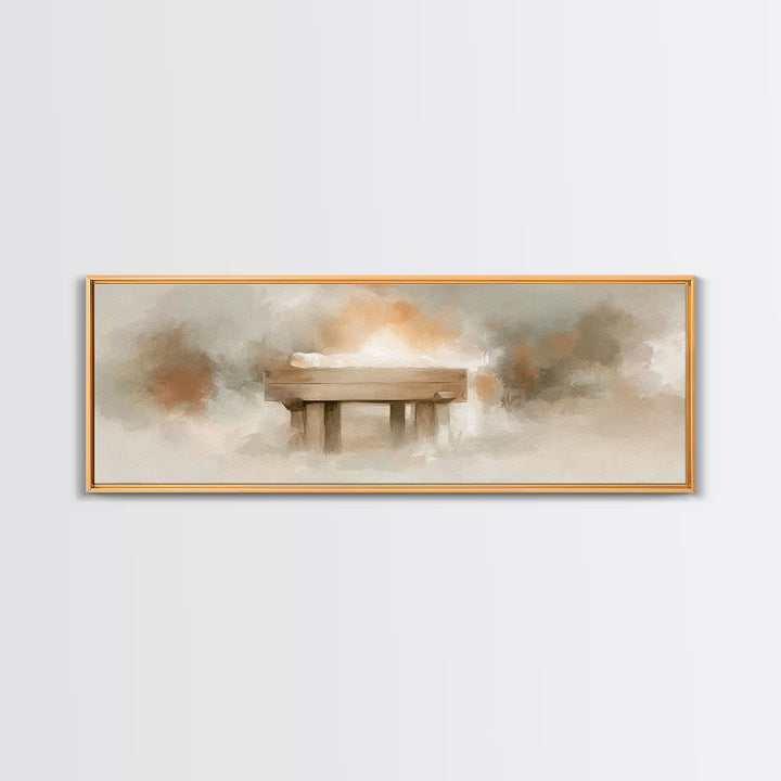 Humble Birth Glow - Framed Canvas Print - Christian Wall Art - Panoramic Painting - Christian Gift - Jesus Painting