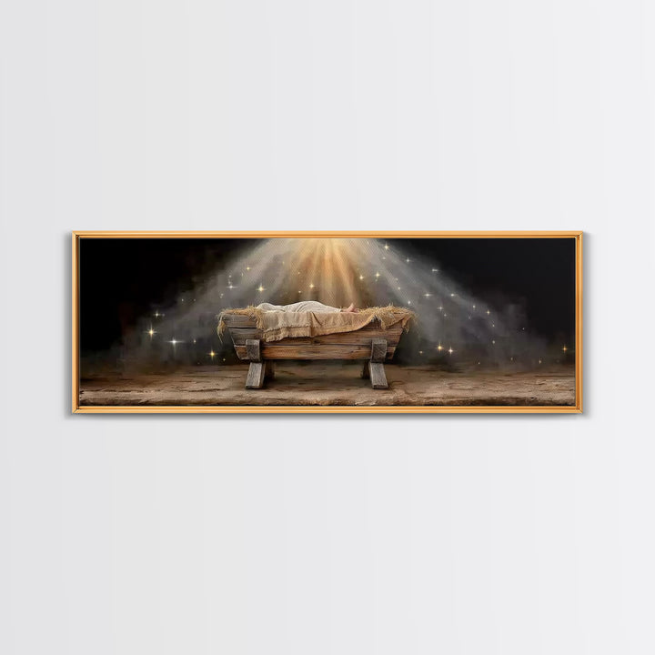 Silent Night Shelter, Framed Canvas Print, Christian Art Canvas, Panoramic Print, Christmas Art, Christian Wall Art