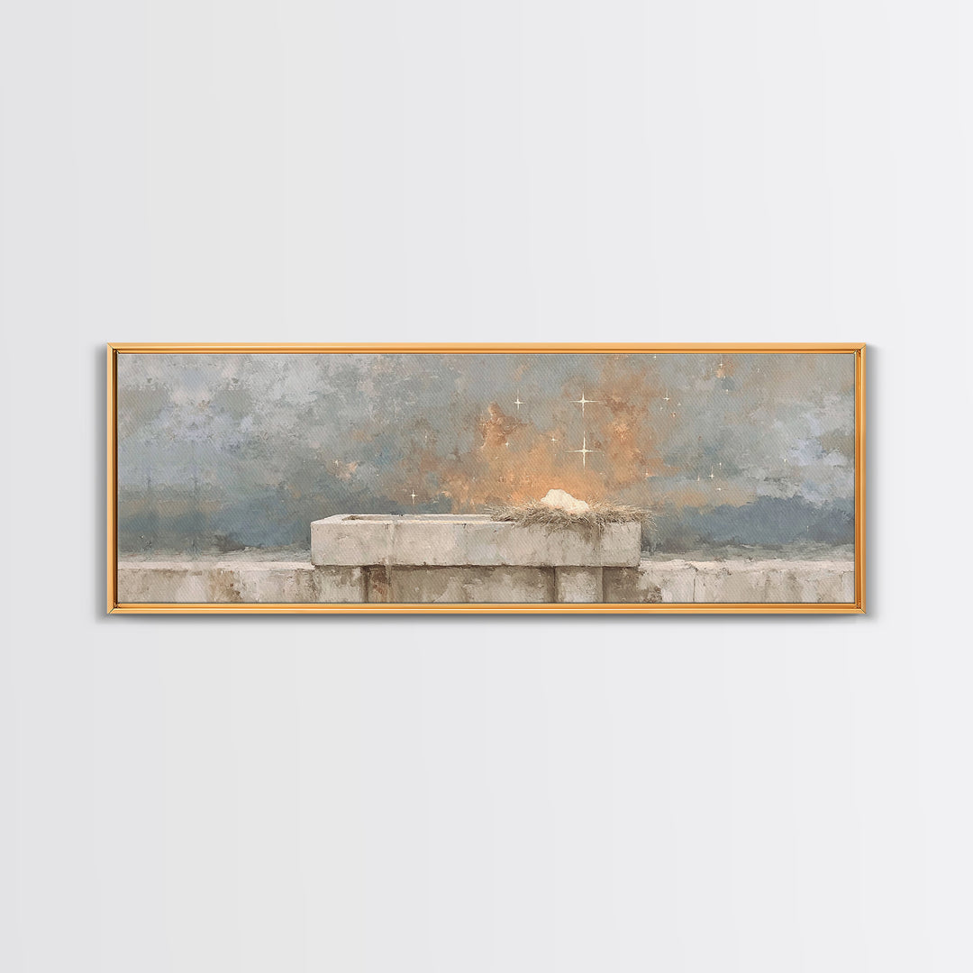 Manger Star Peace - Framed Canvas Print - Christian Wall Art - Extra Wide Art - Christian Decor - Christmas Art
