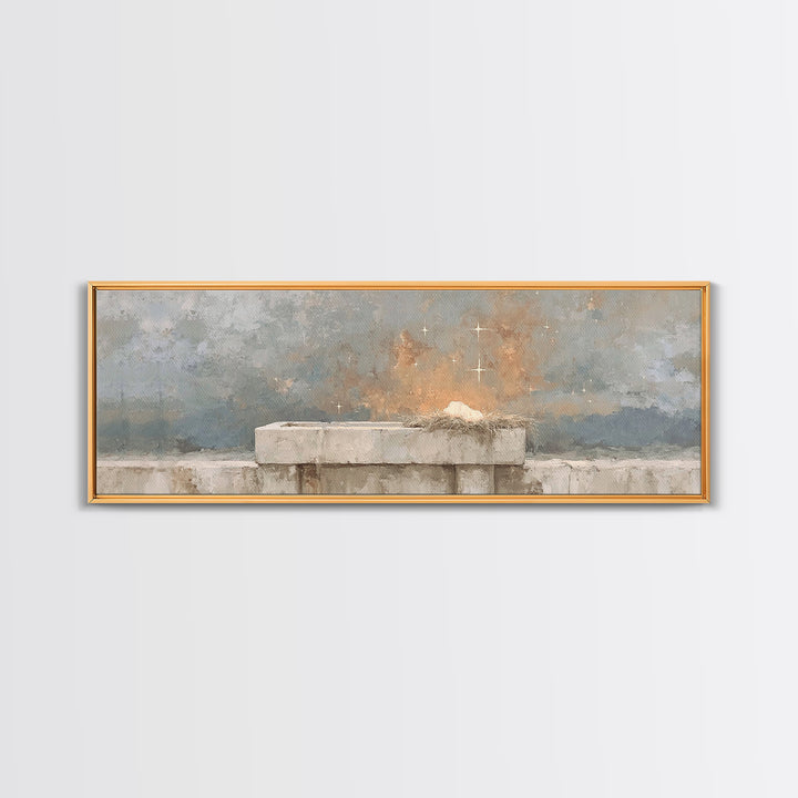 Manger Star Peace - Framed Canvas Print - Christian Wall Art - Extra Wide Art - Christian Decor - Christmas Art