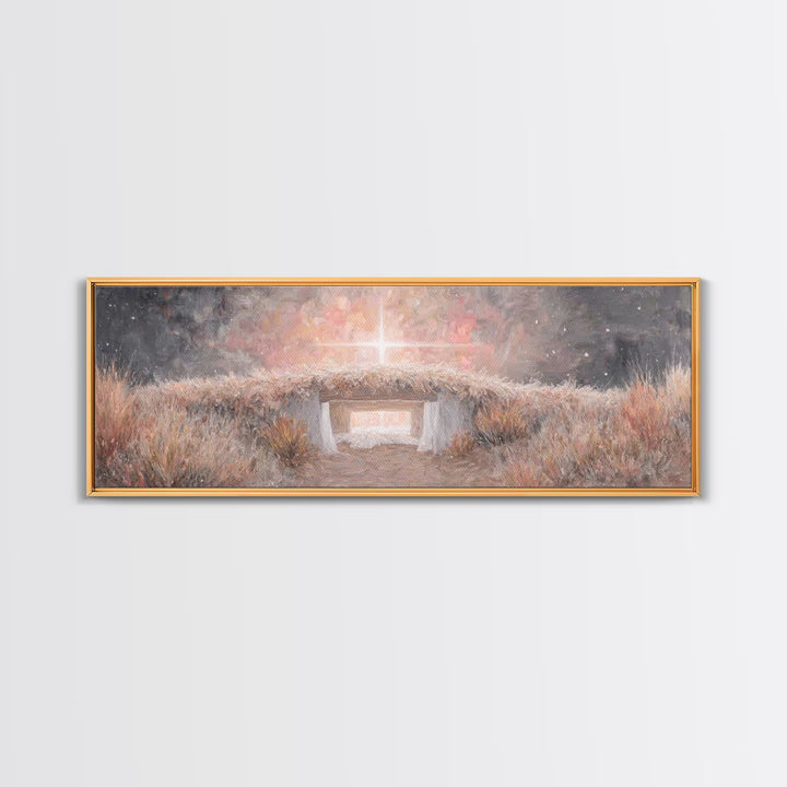 Radiant Manger Star - Framed Canvas Print - Christian Christmas Art - Panoramic Painting - Christian Art Canvas - Christmas Wall Art