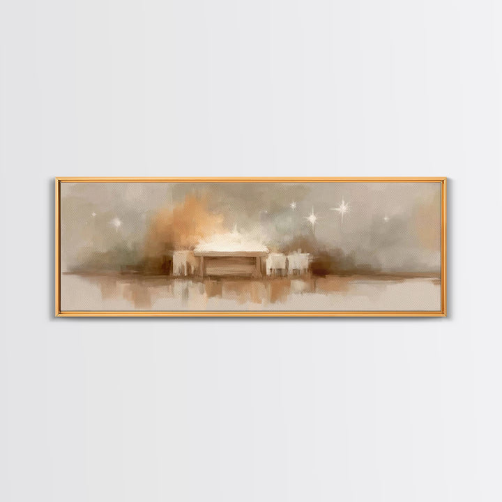 Holy Nativity Light, Framed Canvas Print, Christian Art Canvas, Panoramic Wall Art, Christmas Art, Christian Christmas Decor