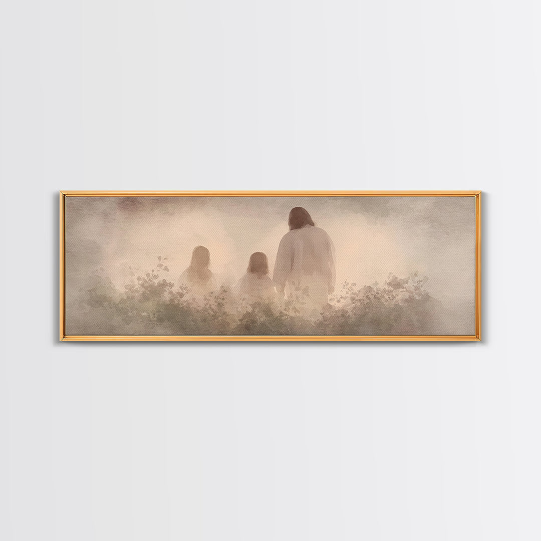 Fields Of His Peace - Framed Canvas Print - Panoramic Frame - Christian Art Prints - Jesus Art Print - Christian Decor