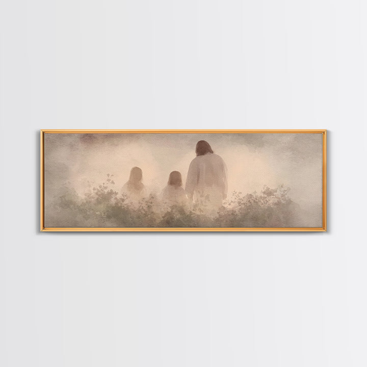 Fields Of His Peace - Framed Canvas Print - Panoramic Frame - Christian Art Prints - Jesus Art Print - Christian Decor
