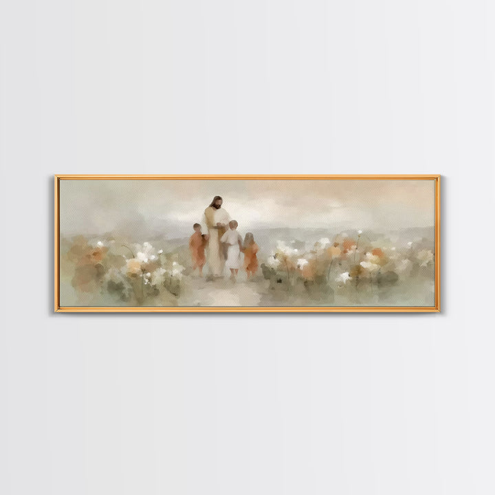 Guided By His Love, Framed Canvas Print, Panoramic Art, Christian Wall Art, Jesus Painting Canvas, Christian Gift