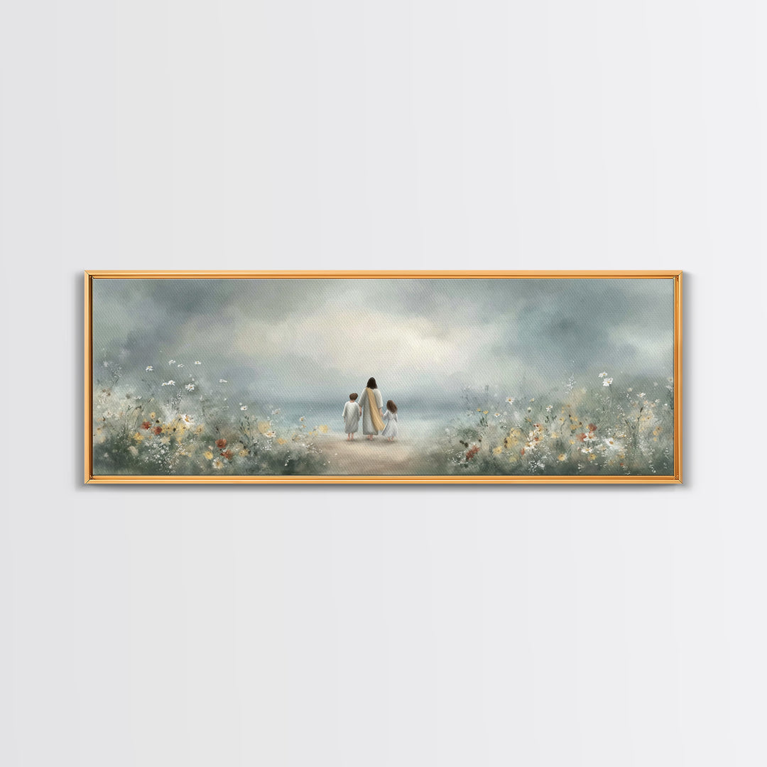Walk In His Light – Framed Canvas Print – Christian Art Canvas – Panoramic Wall Art – Jesus Art Print – Christian Decor