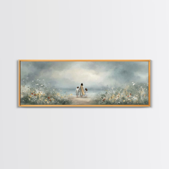 Walk In His Light – Framed Canvas Print – Christian Art Canvas – Panoramic Wall Art – Jesus Art Print – Christian Decor