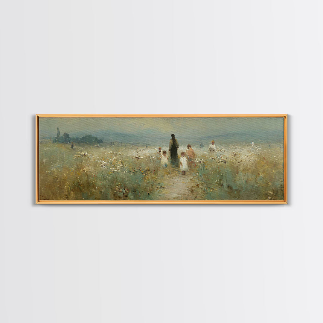 Meadow Of His Peace | Framed Canvas Print | Panoramic Art | Christian Art Canvas | Jesus Wall Art | Christian Painting